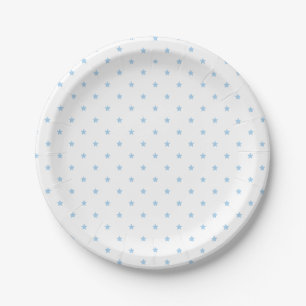 Prato De Papel Micro Stars Baby Blue - Branco