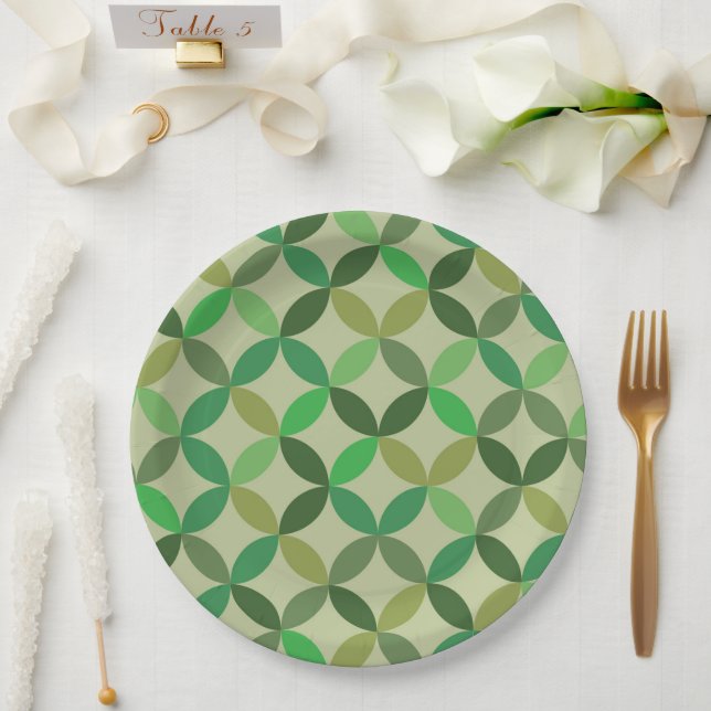 Prato De Papel Mid century Modern Geometric Green Circles Pattern (Casamento)