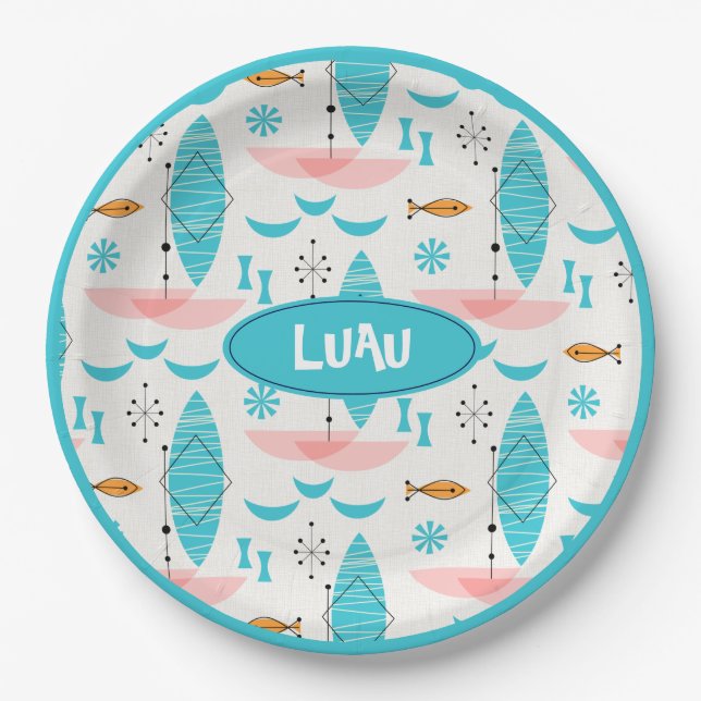 Prato De Papel Mid Century Pink Catamaran (Frente)