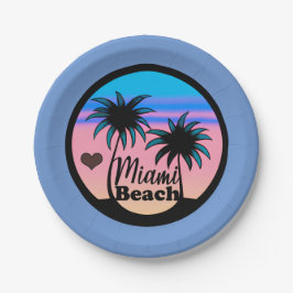 Prato De Papel Minami Beach Blue e Pink Palm Trees