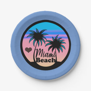 Prato De Papel Minami Beach Blue e Pink Palm Trees