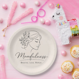 Prato De Papel Mindful Mom Floral Line Art