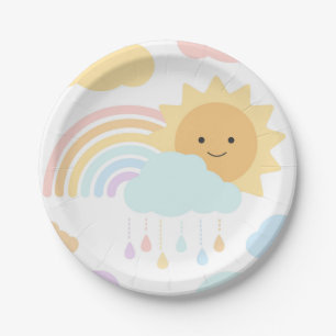 Prato De Papel Minha Pequena Placa de Chuva-Sol e Nuvens