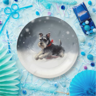 Prato De Papel Miniatura Schnauzer Natal neve inverno