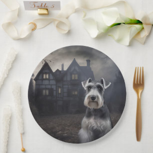 Prato De Papel Miniature Schnauzer Halloween Assustador