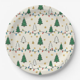 Prato De Papel Minimalist Christmas Tree Lights Pattern Party