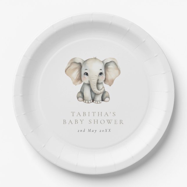 Prato De Papel Minimalist Elephant Little Peanut Baby Shower (Frente)