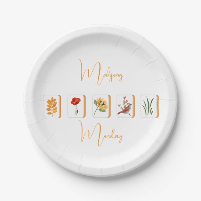 Prato De Papel Minimalist Gold and White Mahjong Flower Tiles (Frente)