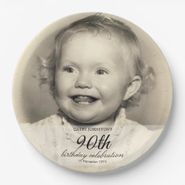 Prato De Papel Minimalist Photo 90th Birthday