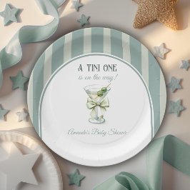 Prato De Papel Minimalist Retro Bow Tini One Martini Baby Shower