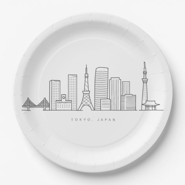Prato De Papel Minimalist Tokyo Skyline Illustration (Frente)