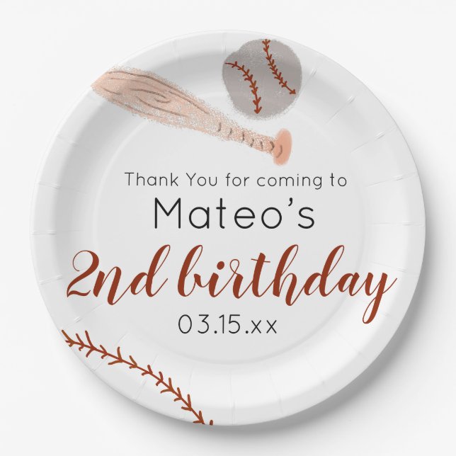 Prato De Papel Minimalist Vintage Baseball Birthday Party (Frente)