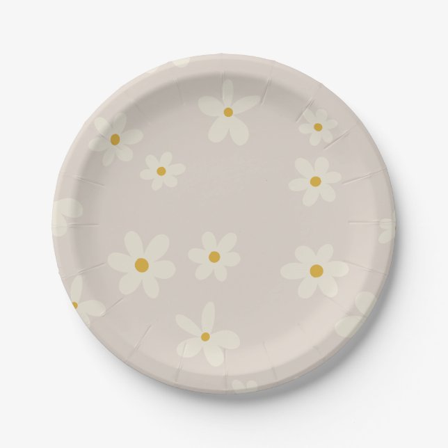Prato De Papel Minimalista Boho Daisy Plates (Frente)