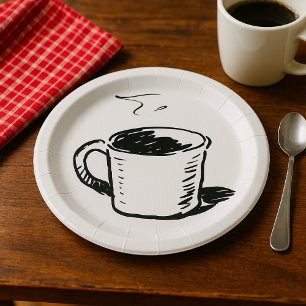 Prato De Papel Minimalista do desenho da caneca de café desenhada