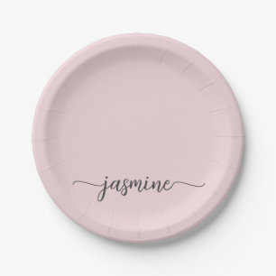 Prato De Papel Minimalista Simples Rosa Bege Feminino Script Mono