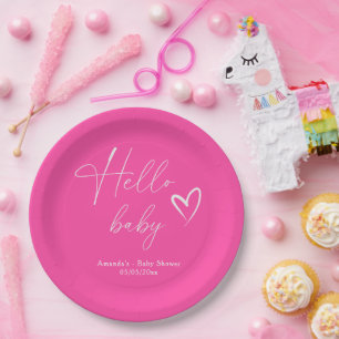 Prato De Papel Minimalista Simples Rosa Olá Bebê