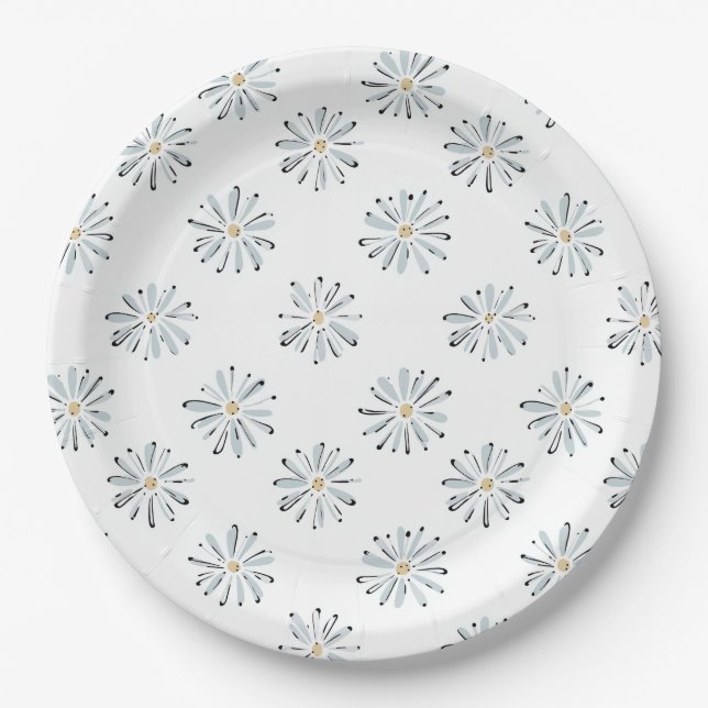 Prato De Papel Mínimo Floral de Margarida Azul (Frente)