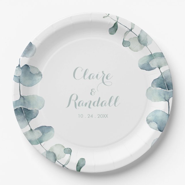 Prato De Papel Mínimo Greenery White Weding Paper Plate (Frente)