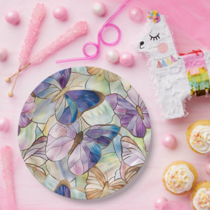 Prato De Papel Mint Aqua Blue Purple Butflies