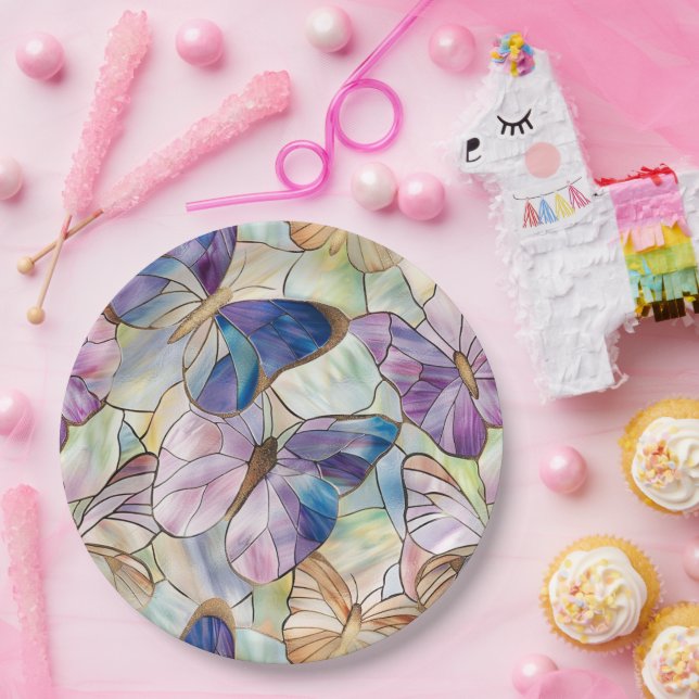 Prato De Papel Mint Aqua Blue Purple Butflies (Festa)