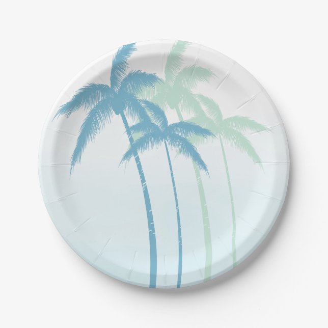 Prato De Papel Mint Blue Tropical Palm Trees (Frente)