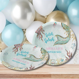 Prato De Papel Mint Glitter Mermaid tail under the sea