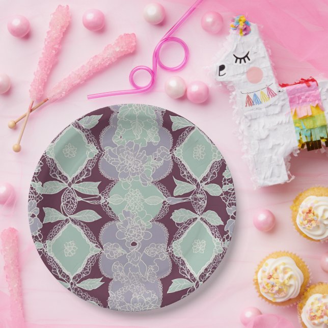 Prato De Papel Mint green and lavender purple patterns AI art  (Festa)