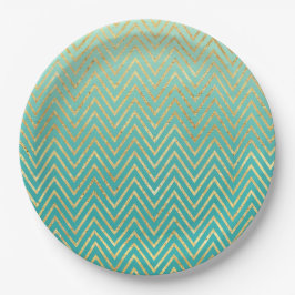 Prato De Papel Mint Green Dourada Glam Chevron Ombre