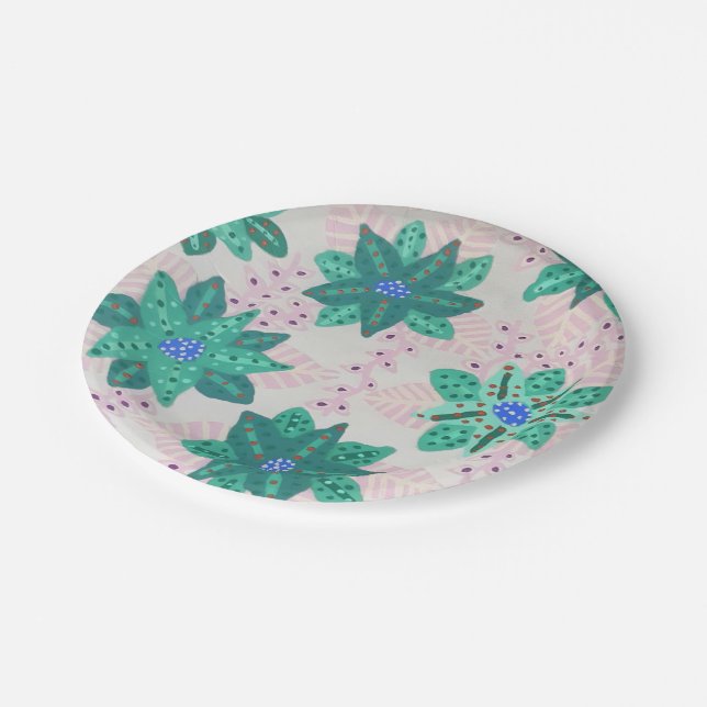 Prato De Papel Mint Green Festivo Floral Impressão  (Inclinado)