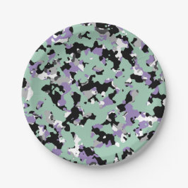 Prato De Papel Mint Green & Purple Camouflage Camo Party - Impres