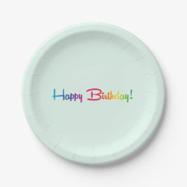 Prato De Papel Mint Green & Rainbow Papel "Happy Birthday"