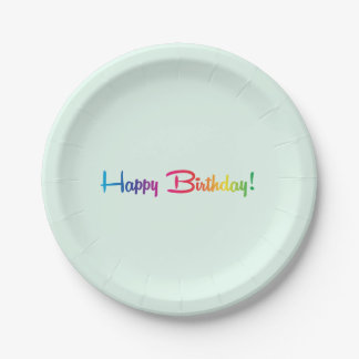 Prato De Papel Mint Green & Rainbow Papel "Happy Birthday"