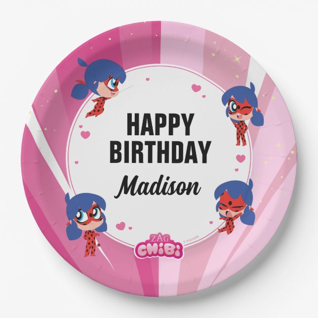Prato De Papel Miraculoso Ladybug Chibi Birthday (Frente)
