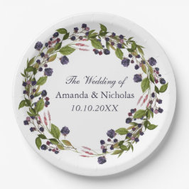 Prato De Papel mirtilo | Casamento Rustic Wreath personalizado