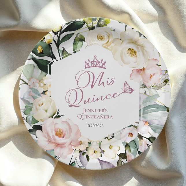 Prato De Papel Mis Quince | Boho Floral Frame Quinceañera (Criador carregado)