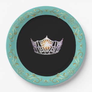 Prato De Papel Miss América Turquoise Silver Crown Plates