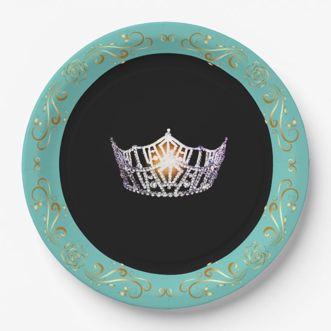 Prato De Papel Miss América Turquoise Silver Crown Plates (Frente)