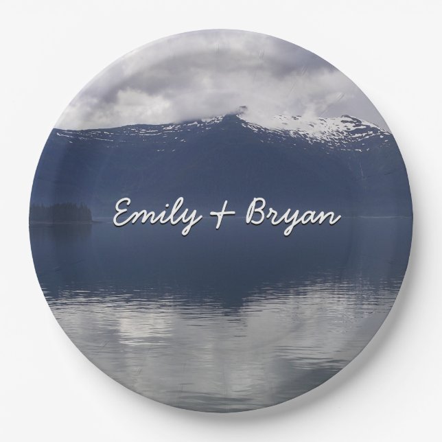 Prato De Papel Misty Alaskan Sea in Shades of Blue (Frente)