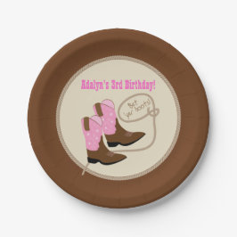 Prato De Papel Moça Rosa Boots Festa de aniversário Ocidental
