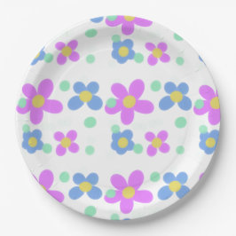 Prato De Papel Mod Dots Floral Impressão