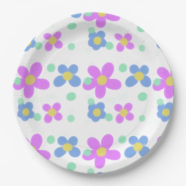 Prato De Papel Mod Dots Floral Impressão (Frente)