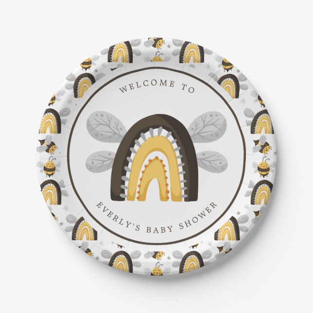 Prato De Papel Mod Rainbow Bumblebee Chá de fraldas (Frente)