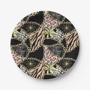 Prato De Papel Moda, abstrato, correntes, pele de tigre.