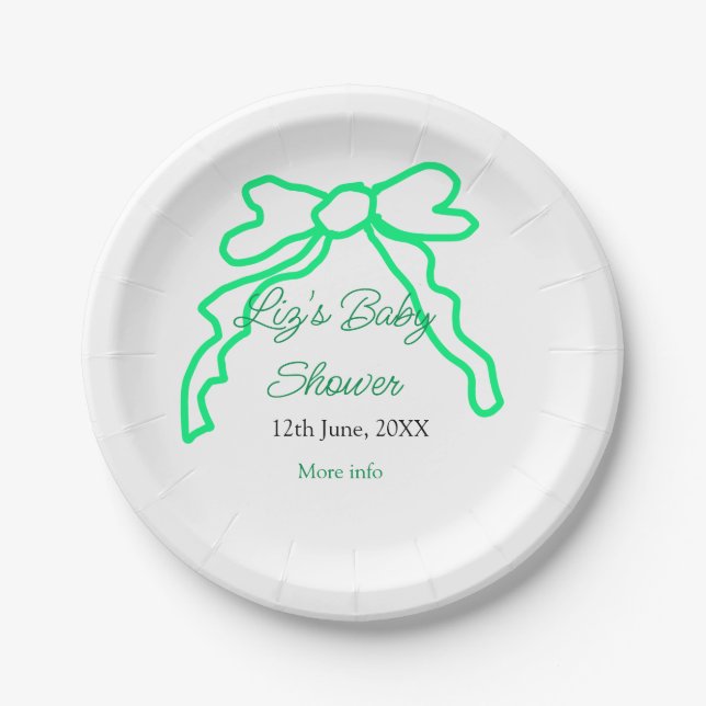 Prato De Papel Modelo de data de adição de nome do chá de fraldas (Frente)