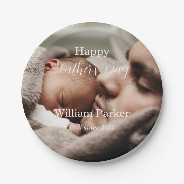 Prato De Papel Modelo de Fotografia de dia de os pais Feliz (Frente)