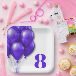 Prato De Papel Modelo de idade de aniversário infantil com balões