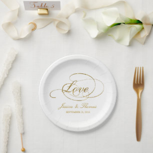 Prato De Papel Modelo de Recepção de casamento de folha de ouro C