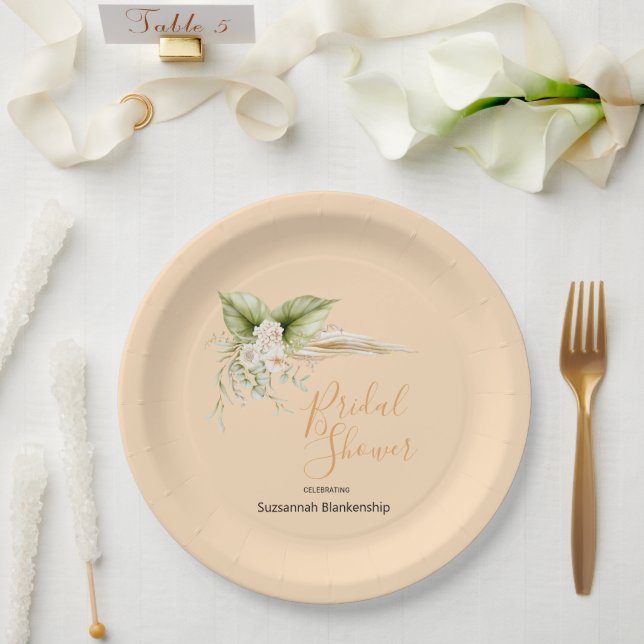 Prato De Papel Modelo do canto floral Elegante (Casamento)