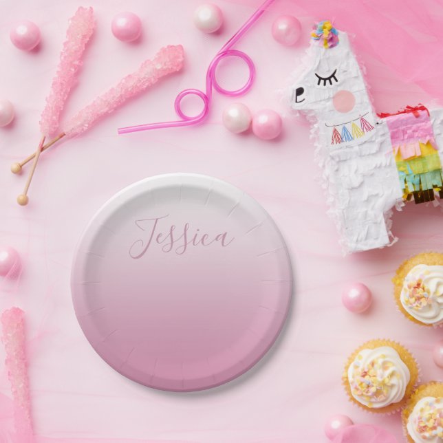Prato De Papel Modelo Elegante e rosa editável (qualquer cor) (Festa)