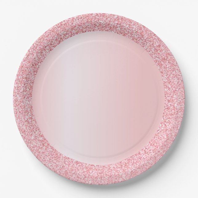 Prato De Papel Modelo em Branco com Brilho em Rosa Dourado Tendên (Frente)
